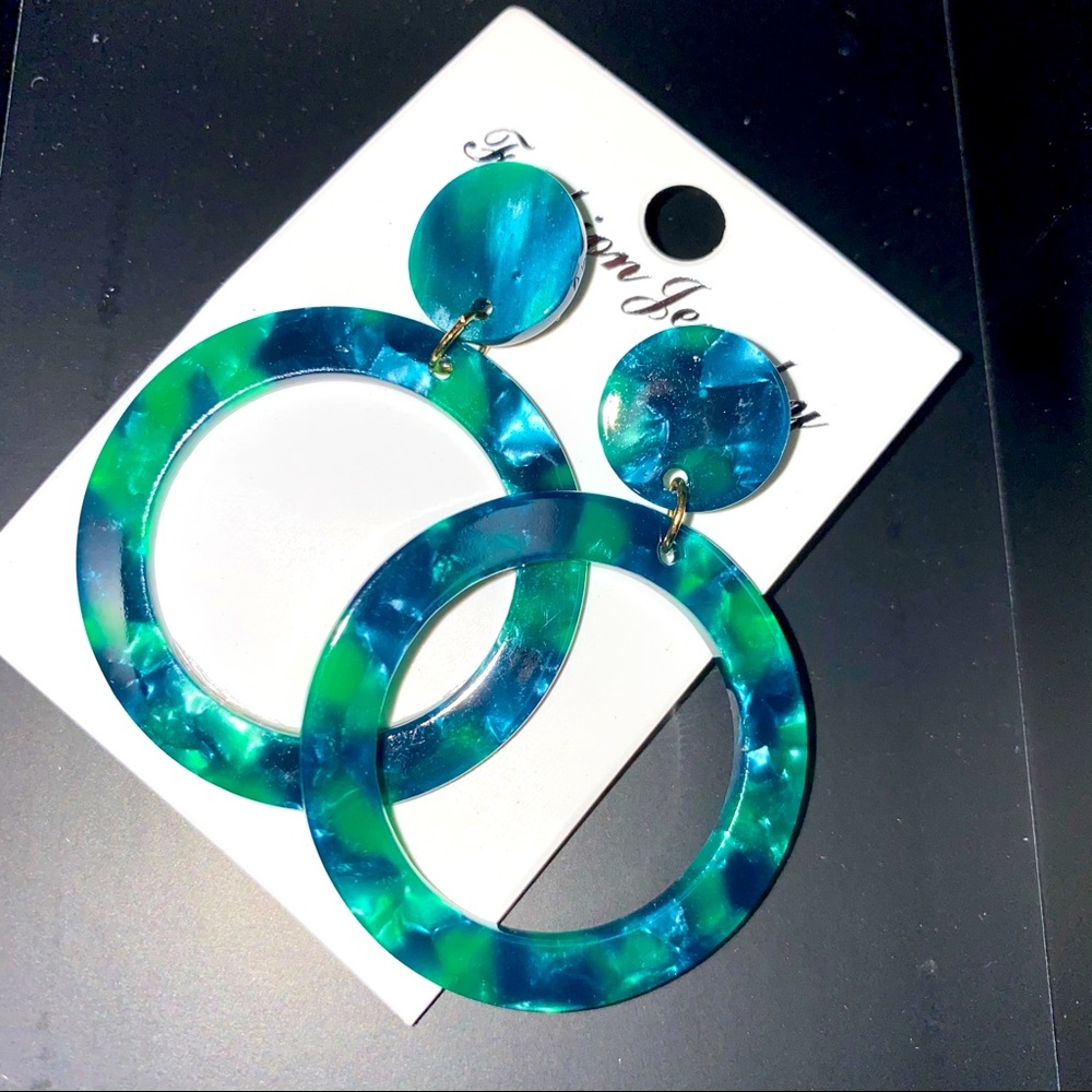 Green/Blue Marble Acrylic Earrings